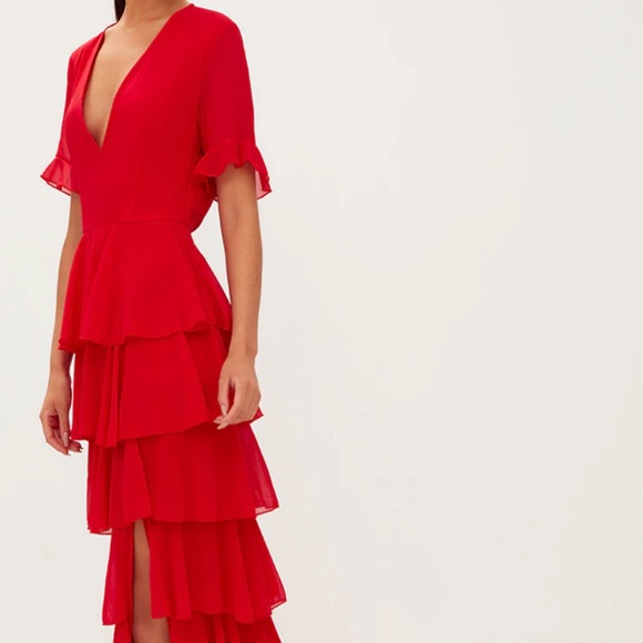 PrettyLittleThing Red Ruffle Dress NWT!! - Picture 1 of 5
